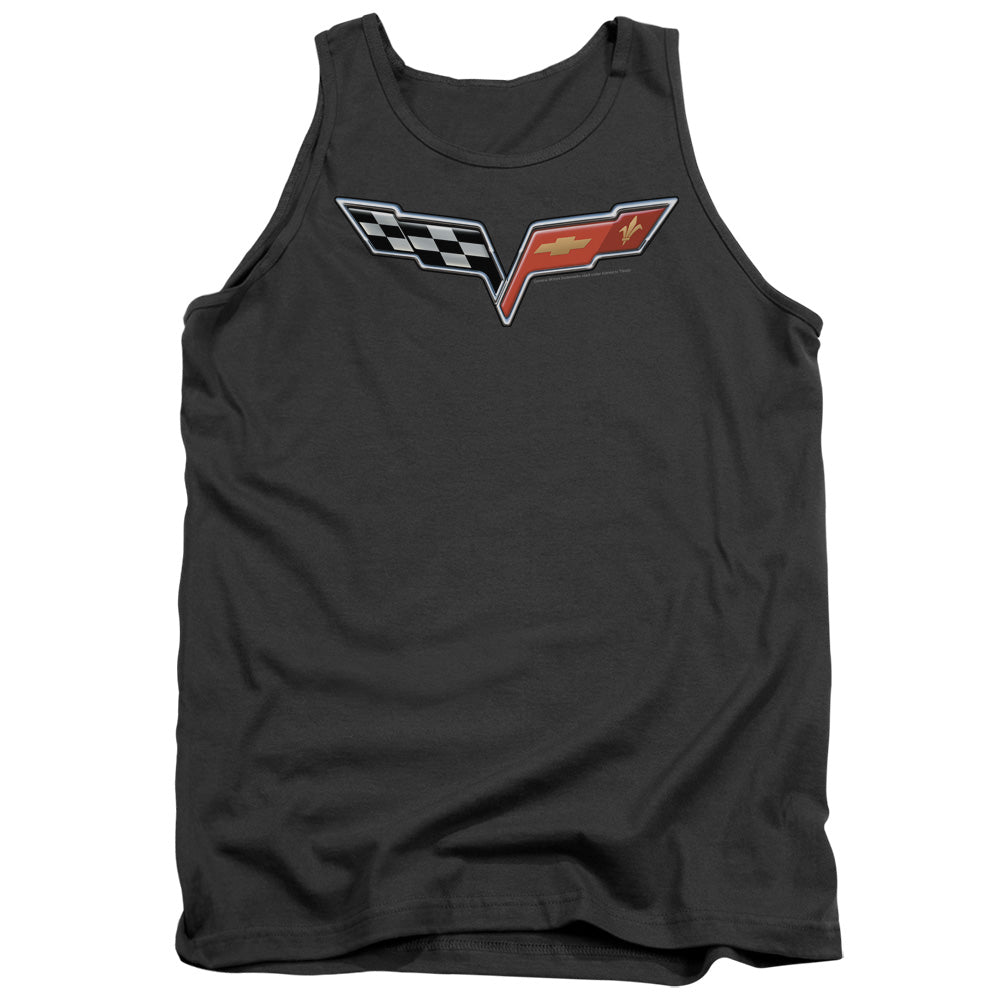 Chevrolet The Vette Medallion Mens Tank Top Shirt Charcoal