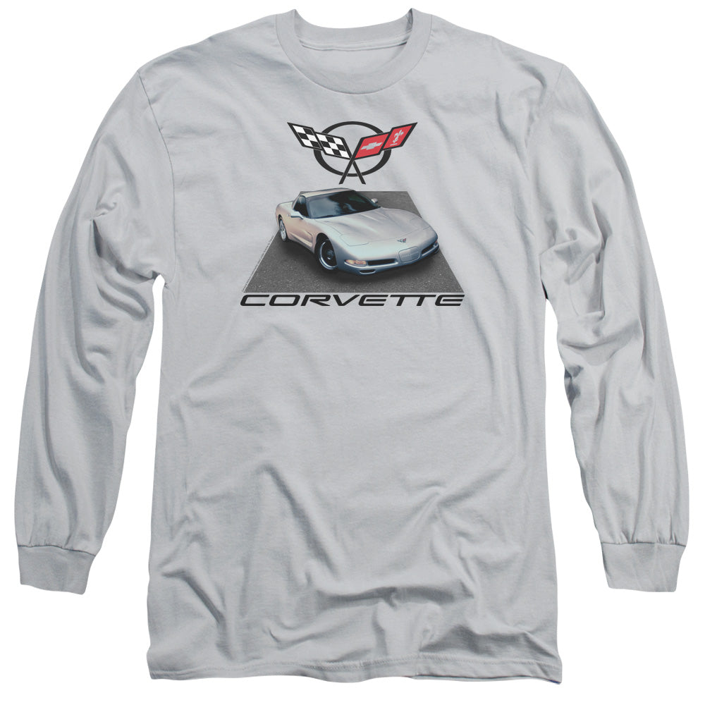 Chevrolet Silver 01 Vette Mens Long Sleeve Shirt Silver