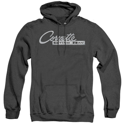 Chevrolet Chrome Stingray Logo Mens Heather Hoodie Black Officially Licensed