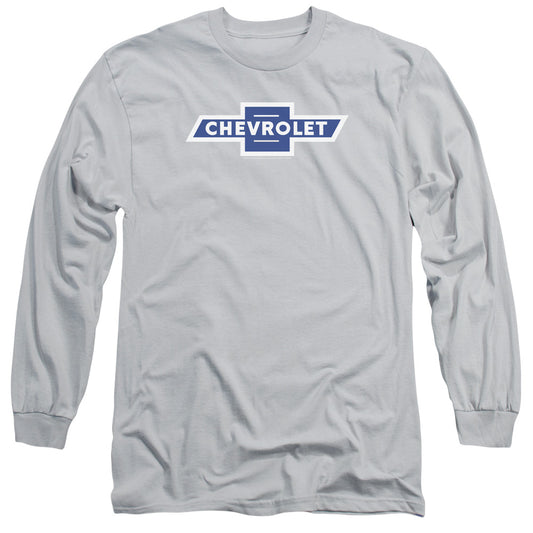 Chevrolet Vintage White Border Bowtie Mens Long Sleeve Shirt Silver