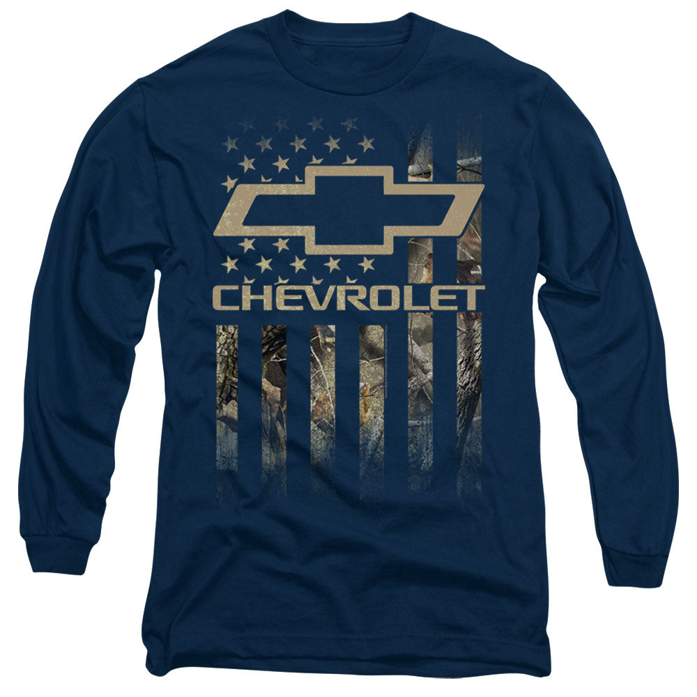 Chevrolet Camo Flag Mens Long Sleeve Shirt Navy