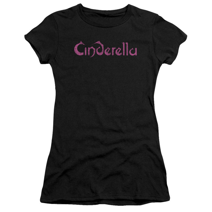 Cinderella Logo Rough Junior Sheer Cap Sleeve Womens T Shirt Black
