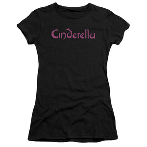 Cinderella Logo Rough Junior Sheer Cap Sleeve Premium Bella Canvas Womens T Shirt Black