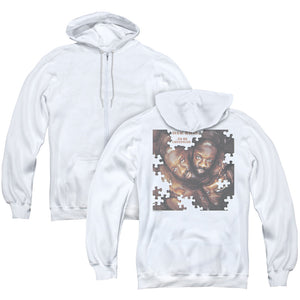 Isaac Hayes To Be Continued Back Print Zipper Mens Hoodie White