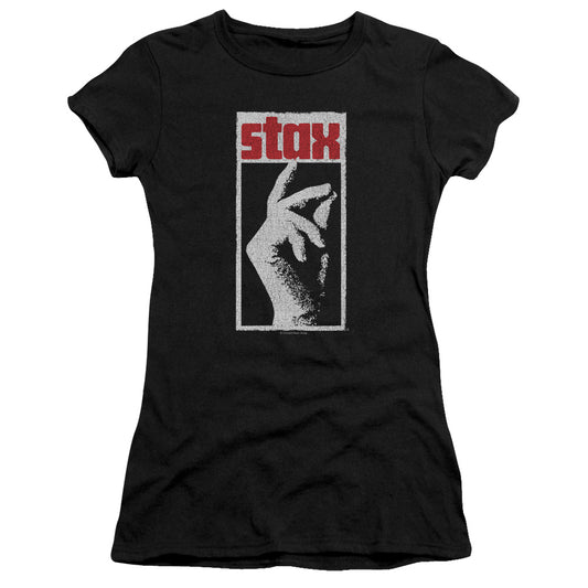 Stax Records Stax Distressed Junior Sheer Cap Sleeve Womens T Shirt Black