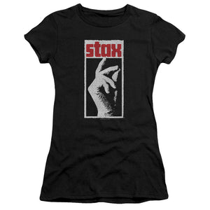 Stax Records Stax Distressed Junior Sheer Cap Sleeve Womens T Shirt Black