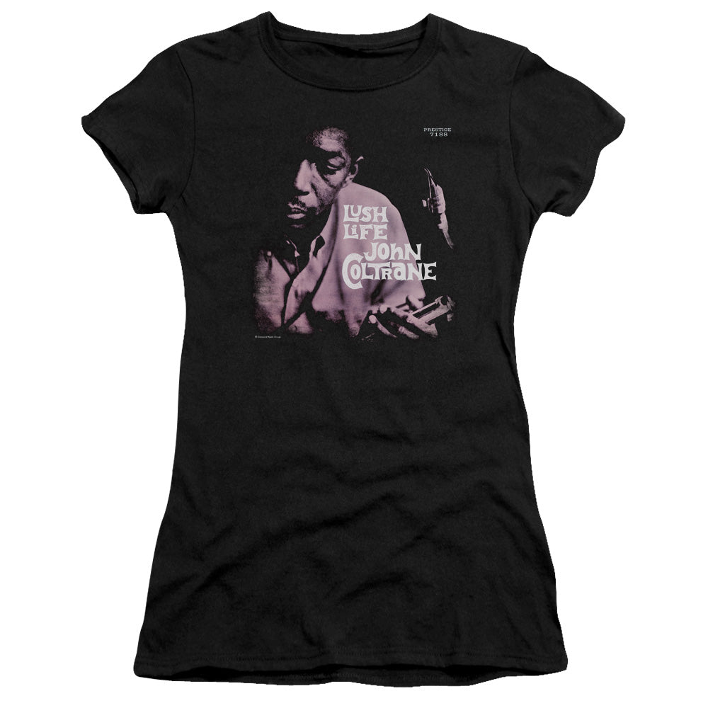 John Coltrane Lush Life Junior Sheer Cap Sleeve Womens T Shirt Black