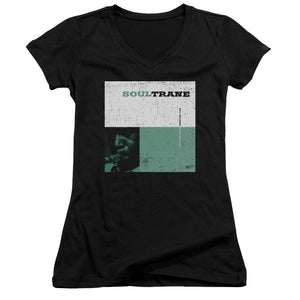 John Coltrane Soultrane Junior Sheer Cap Sleeve V-Neck Womens T Shirt Black