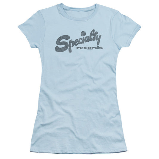 Specialty Records Junior Sheer Cap Sleeve Womens T Shirt Light Blue