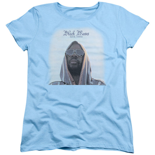 Isaac Hayes Black Moses Womens T Shirt Light Blue