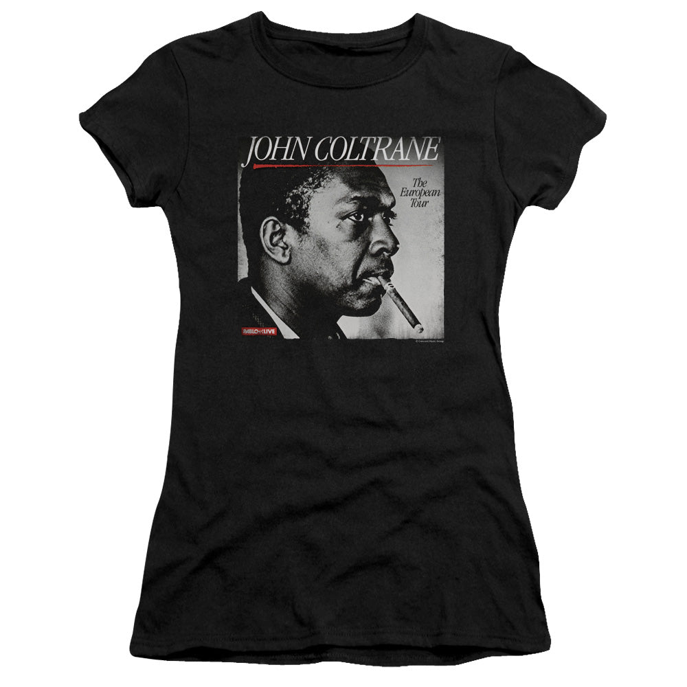 John Coltrane Smoke Break Junior Sheer Cap Sleeve Womens T Shirt Black