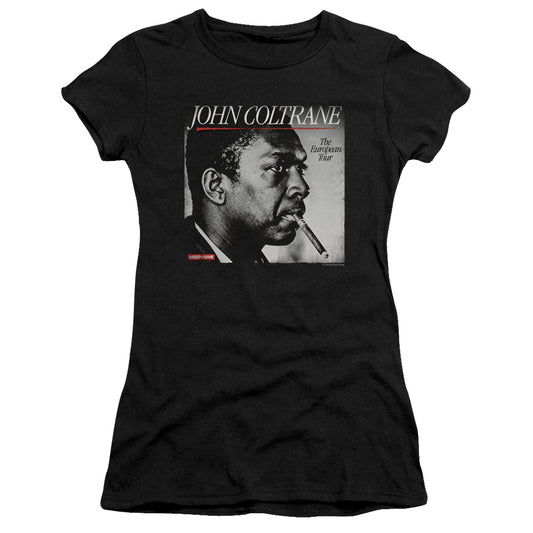 John Coltrane Smoke Break Junior Sheer Cap Sleeve Womens T Shirt Black