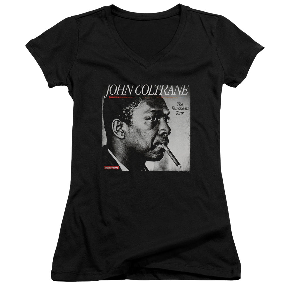 John Coltrane Smoke Break Junior Sheer Cap Sleeve V-Neck Womens T Shirt Black