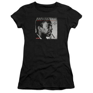John Coltrane Smoke Break Junior Sheer Cap Sleeve Premium Bella Canvas Womens T Shirt Black