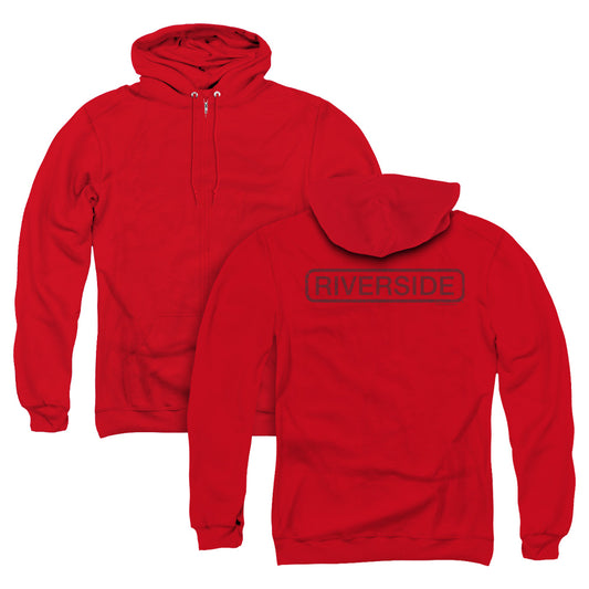 Riverside Records Riverside Vintage Back Print Zipper Mens Hoodie Red