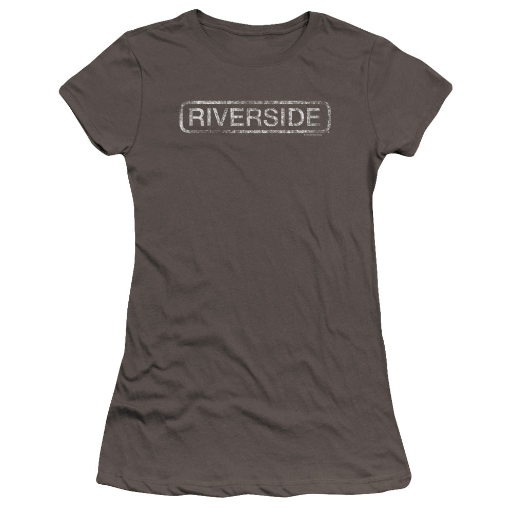 Riverside Records Riverside Distressed Junior Sheer Cap Sleeve Premium Bella Canvas Womens T Shirt Charcoal