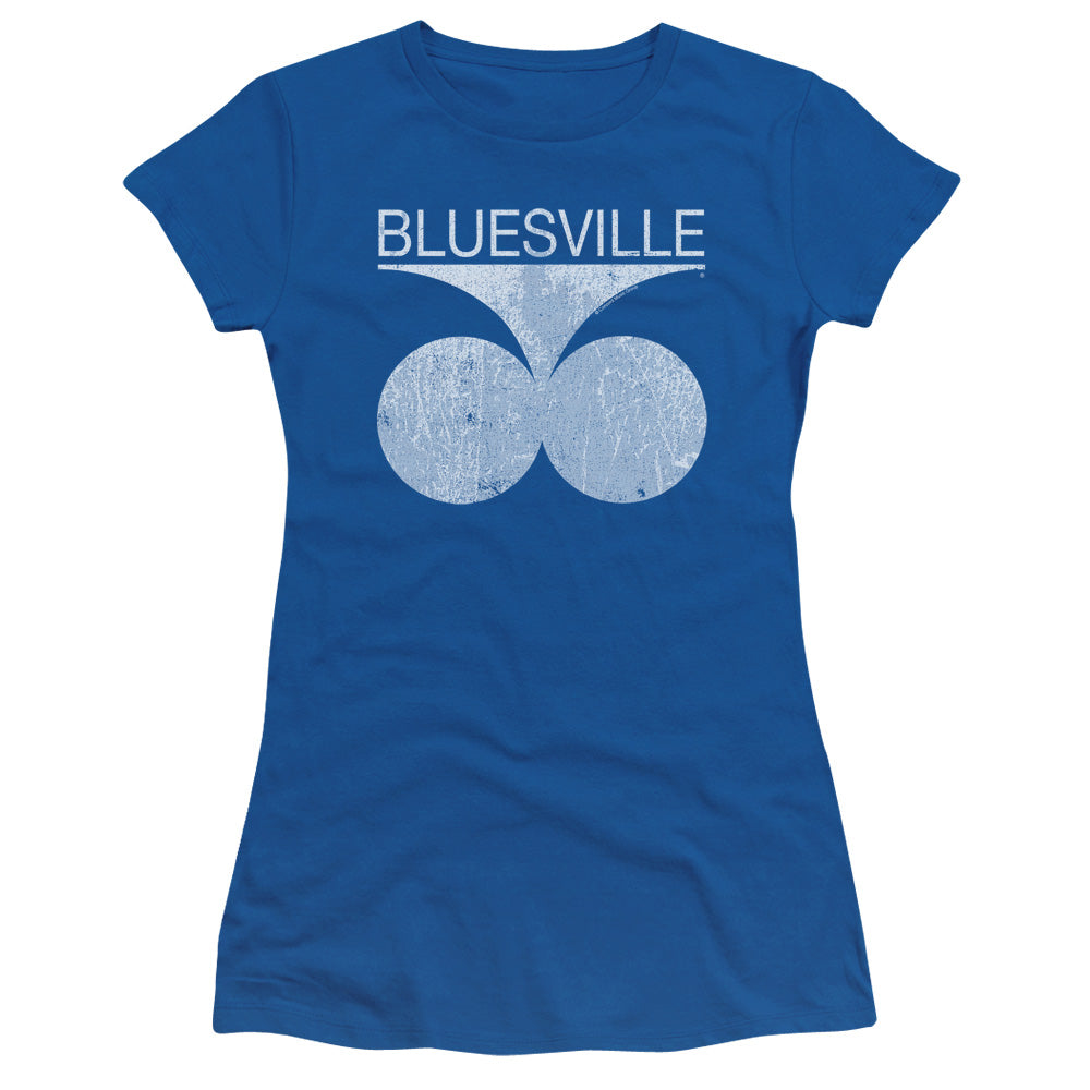 Bluesville Records Bluesville Distress Junior Sheer Cap Sleeve Womens T Shirt Royal Blue