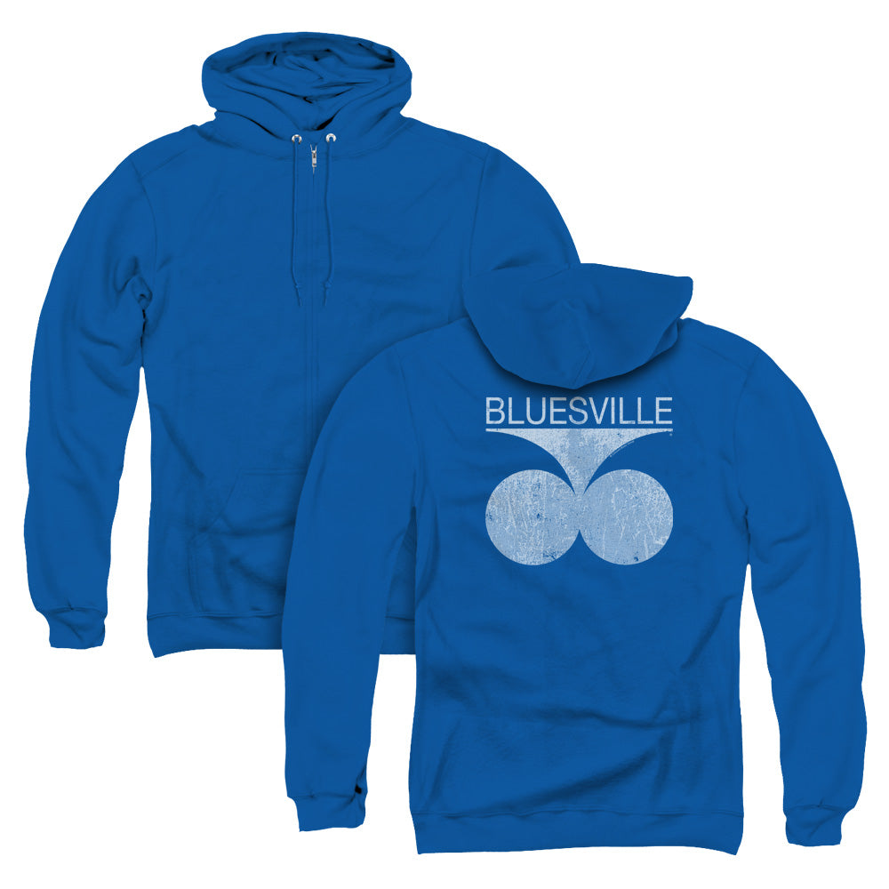 Bluesville Records Bluesville Distress Back Print Zipper Mens Hoodie Royal Blue