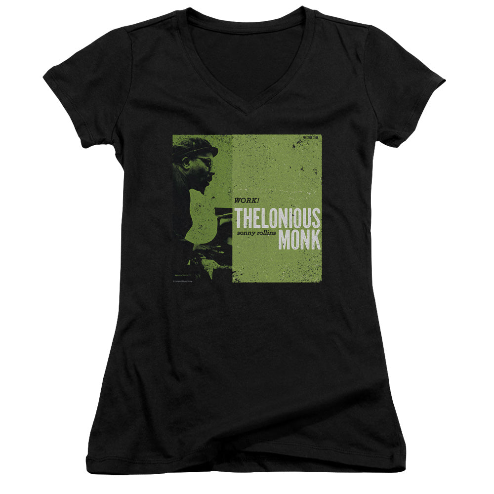 Thelonious Monk Work Junior Sheer Cap Sleeve V-Neck Womens T Shirt Black