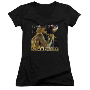 Isaac Hayes At Wattstax Junior Sheer Cap Sleeve V-Neck Womens T Shirt Black