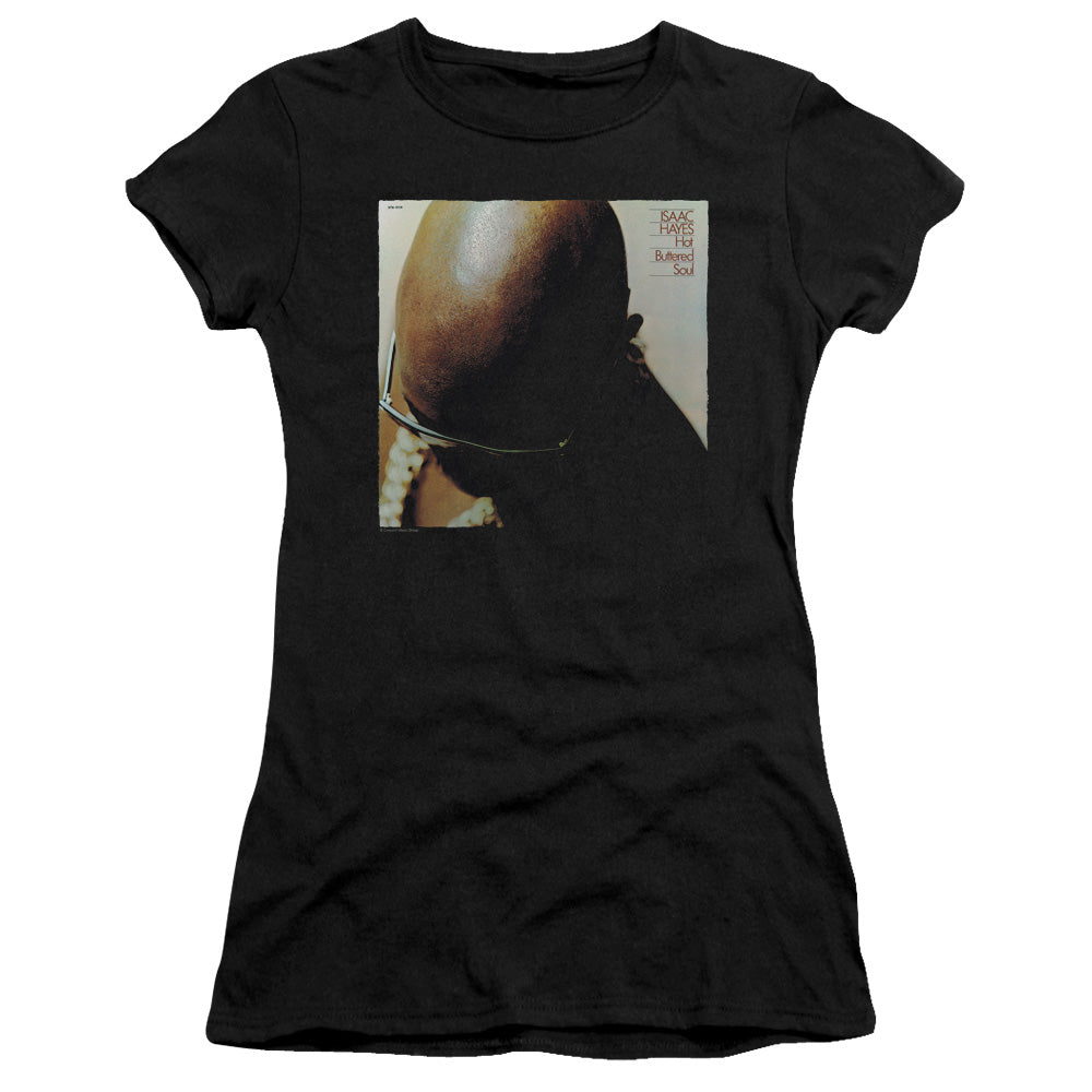 Isaac Hayes Hot Buttered Soul Junior Sheer Cap Sleeve Womens T Shirt Black