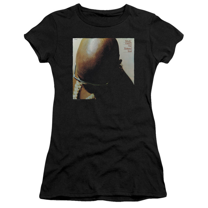 Isaac Hayes Hot Buttered Soul Junior Sheer Cap Sleeve Premium Bella Canvas Womens T Shirt Black