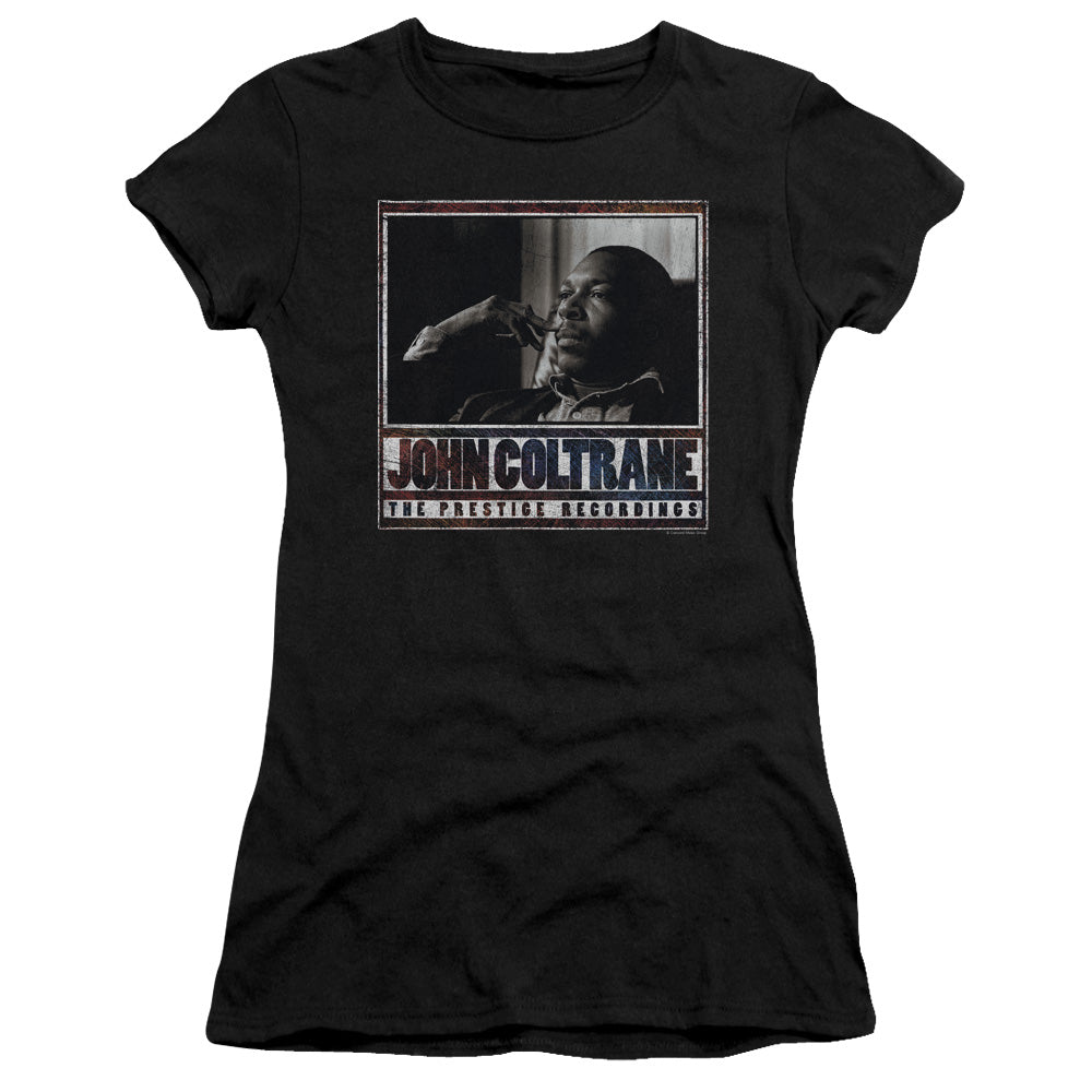 John Coltrane Prestige Recordings Junior Sheer Cap Sleeve Womens T Shirt Black