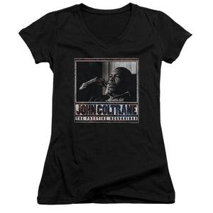 John Coltrane Prestige Recordings Junior Sheer Cap Sleeve V-Neck Womens T Shirt Black