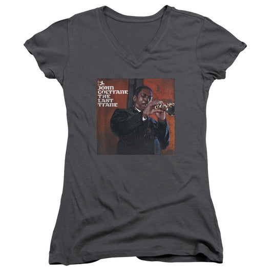 John Coltrane Last Trane Junior Sheer Cap Sleeve V-Neck Womens T Shirt Charcoal