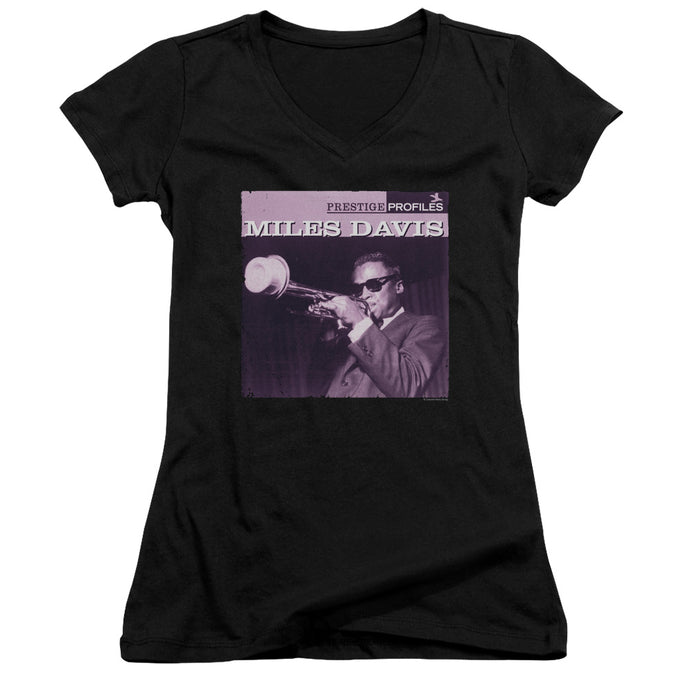 Miles Davis Prince Junior Sheer Cap Sleeve V-Neck Womens T Shirt Black