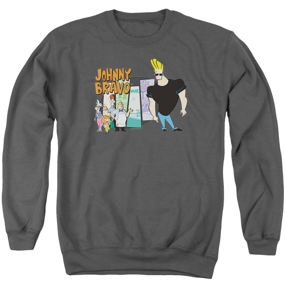 Johnny Bravo Johnny &amp; Friends Mens Crewneck Sweatshirt Charcoal