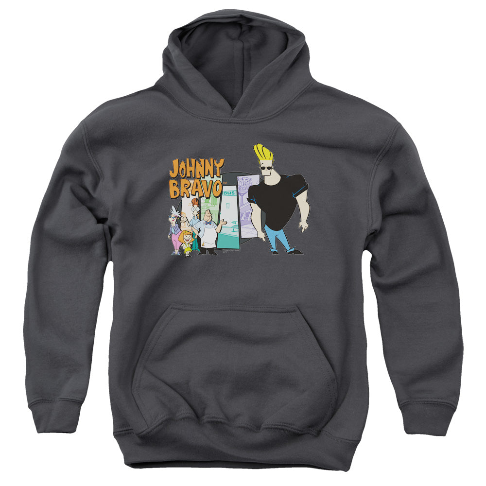 Johnny Bravo Johnny & Friends Kids Youth Hoodie Charcoal