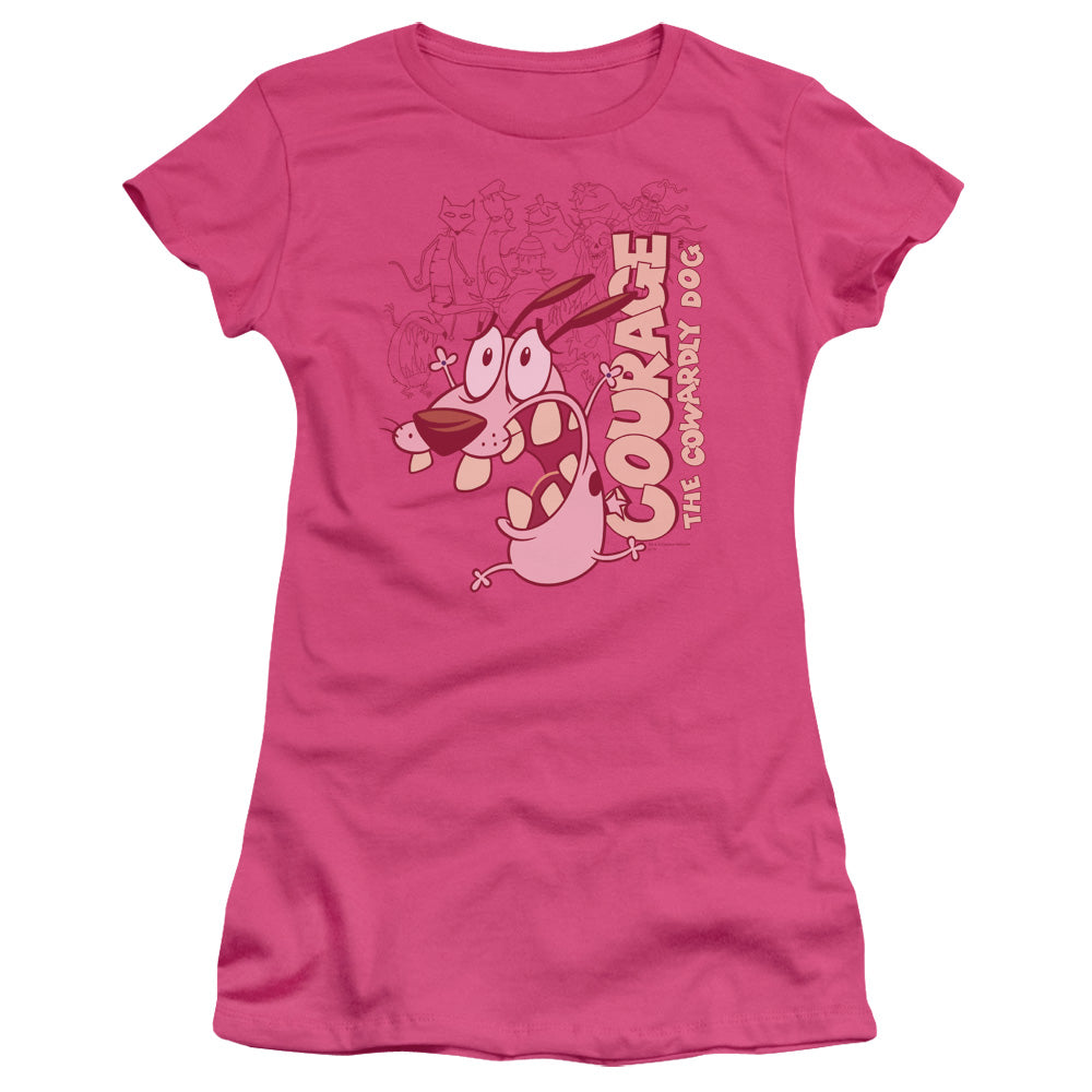 Courage the Cowardly Dog Running Scared Junior Sheer Cap Sleeve Womens T Shirt Hot Pink