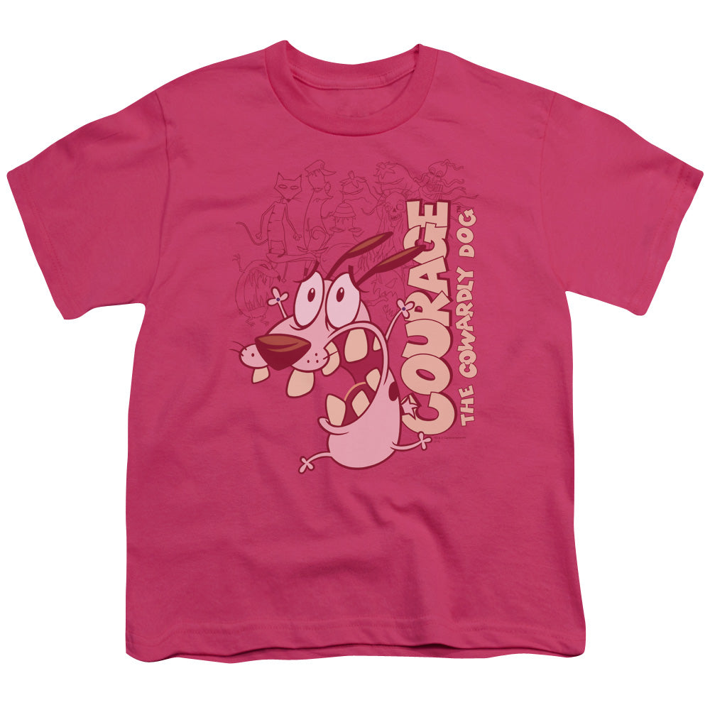 Courage the Cowardly Dog Running Scared Kids Youth T Shirt Hot Pink