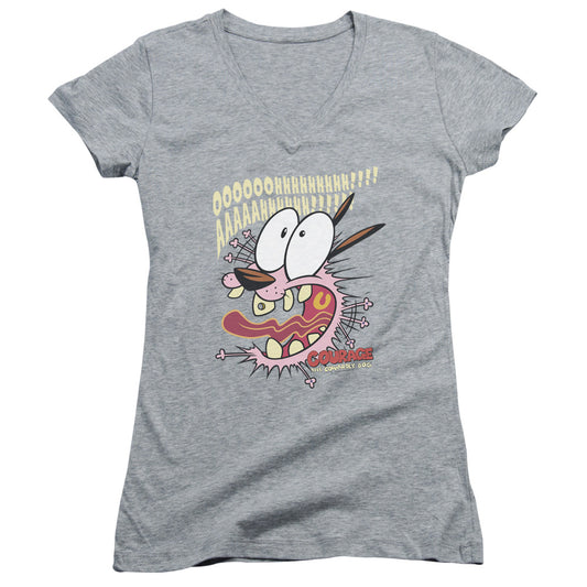 Courage the Cowardly Dog Scaredy Dog Junior Sheer Cap Sleeve V Neck Womens T Shirt Athletic Heather