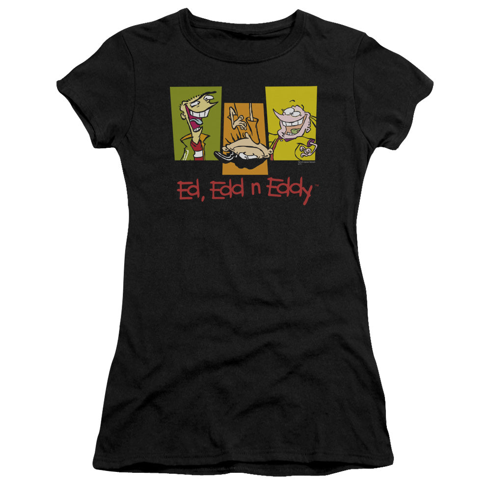 Ed Edd N Eddy 3 Eds Junior Sheer Cap Sleeve Womens T Shirt Black