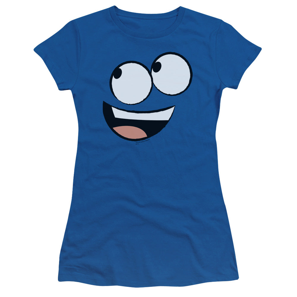 Fosters Home For Imaginary Friends Blue Face Junior Sheer Cap Sleeve Womens T Shirt Royal Blue