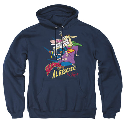 Cow &Amp; Chicken Super Cow Mens Hoodie Navy Officially Licensed