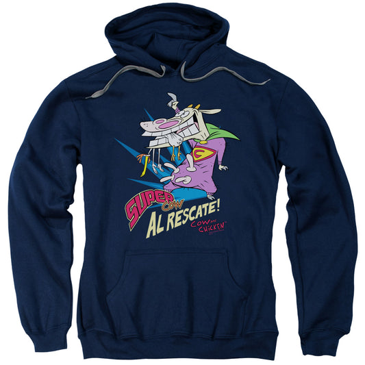 Cow &amp; Chicken Super Cow Mens Hoodie Navy Blue