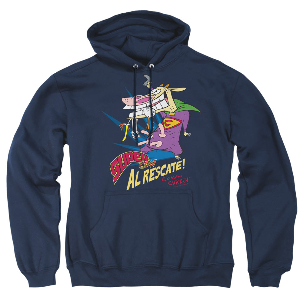 Cow &Amp; Chicken Super Cow Mens Hoodie Navy Officially Licensed