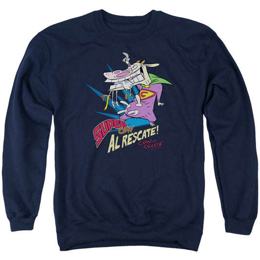 Cow &amp; Chicken Super Cow Mens Crewneck Sweatshirt Navy Blue