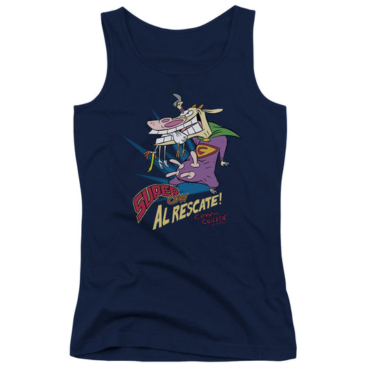 Cow & Chicken Super Cow Womens Tank Top Shirt Navy Blue