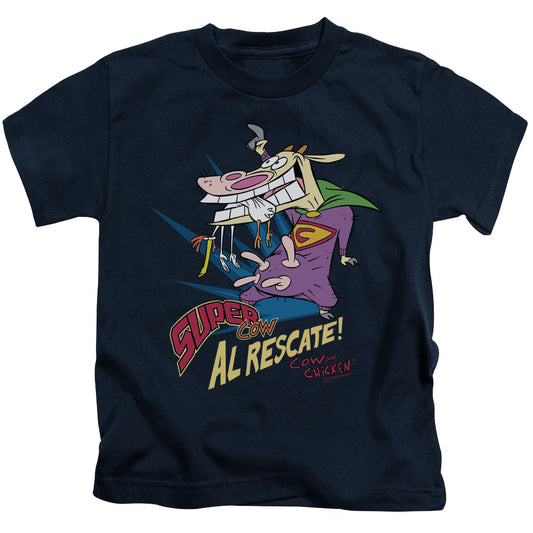 Cow & Chicken Super Cow Juvenile Kids Youth T Shirt Navy Blue 