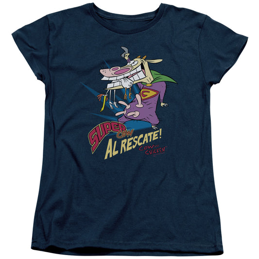 Cow & Chicken Super Cow Womens T Shirt Navy Blue