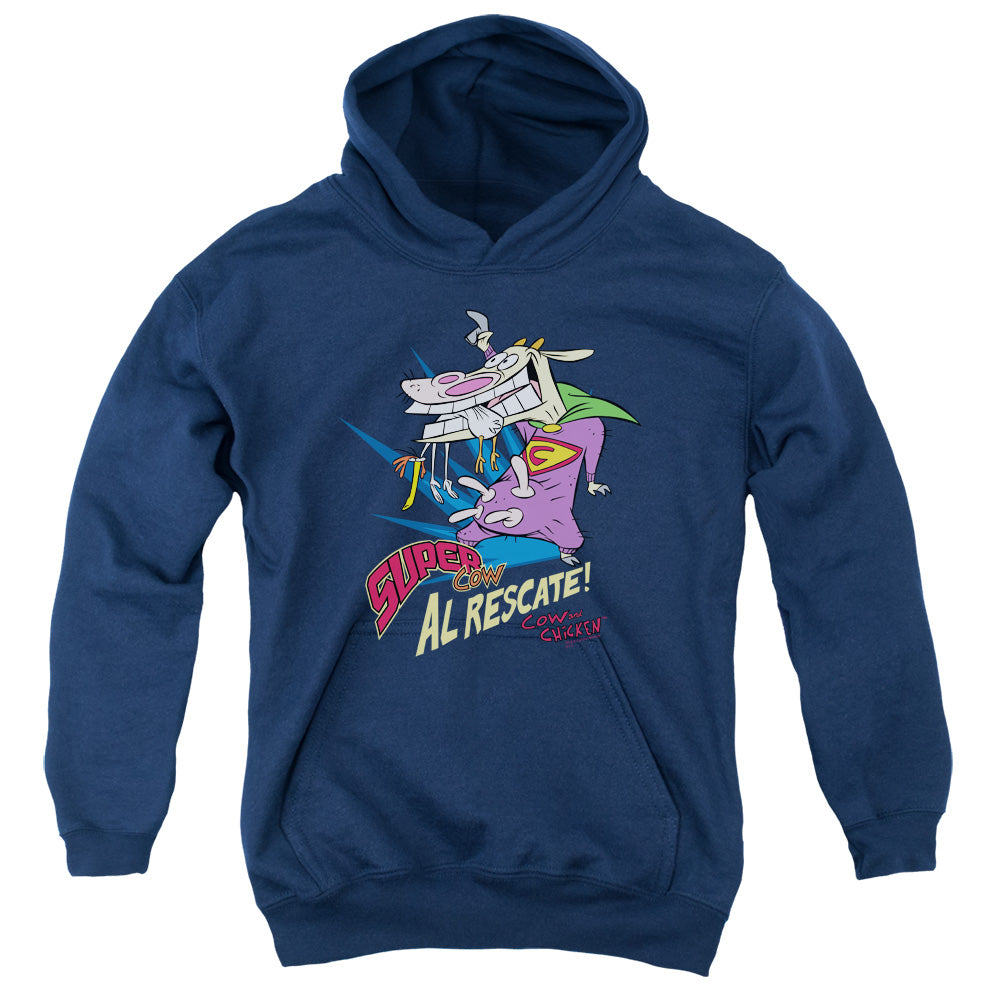Cow & Chicken Super Cow Kids Youth Hoodie Navy Blue
