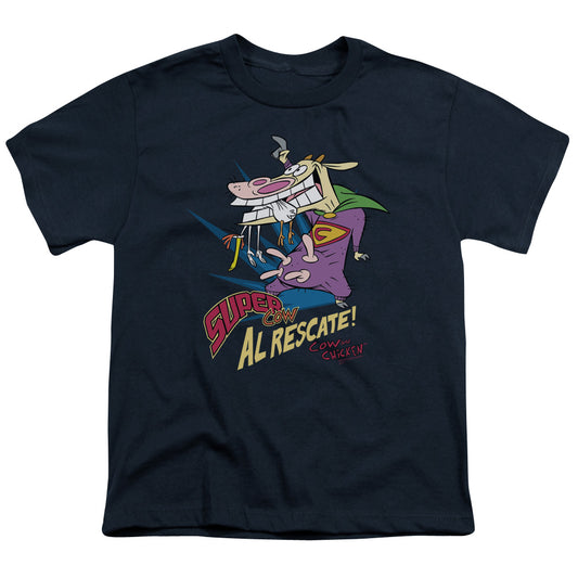 Cow & Chicken Super Cow Kids Youth T Shirt Navy Blue