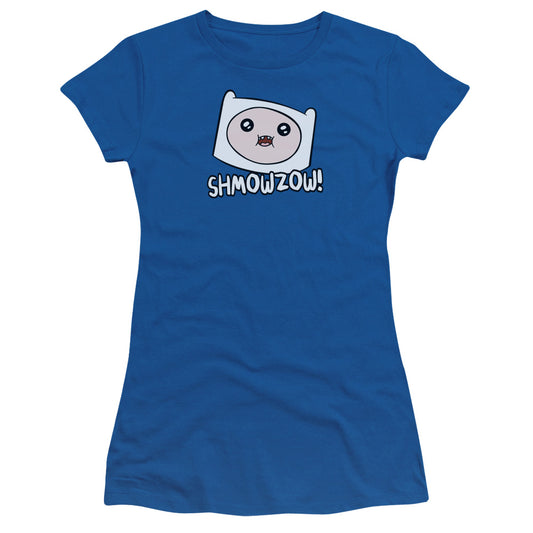 Adventure Time Shmowzow Junior Sheer Cap Sleeve Womens T Shirt Royal Blue