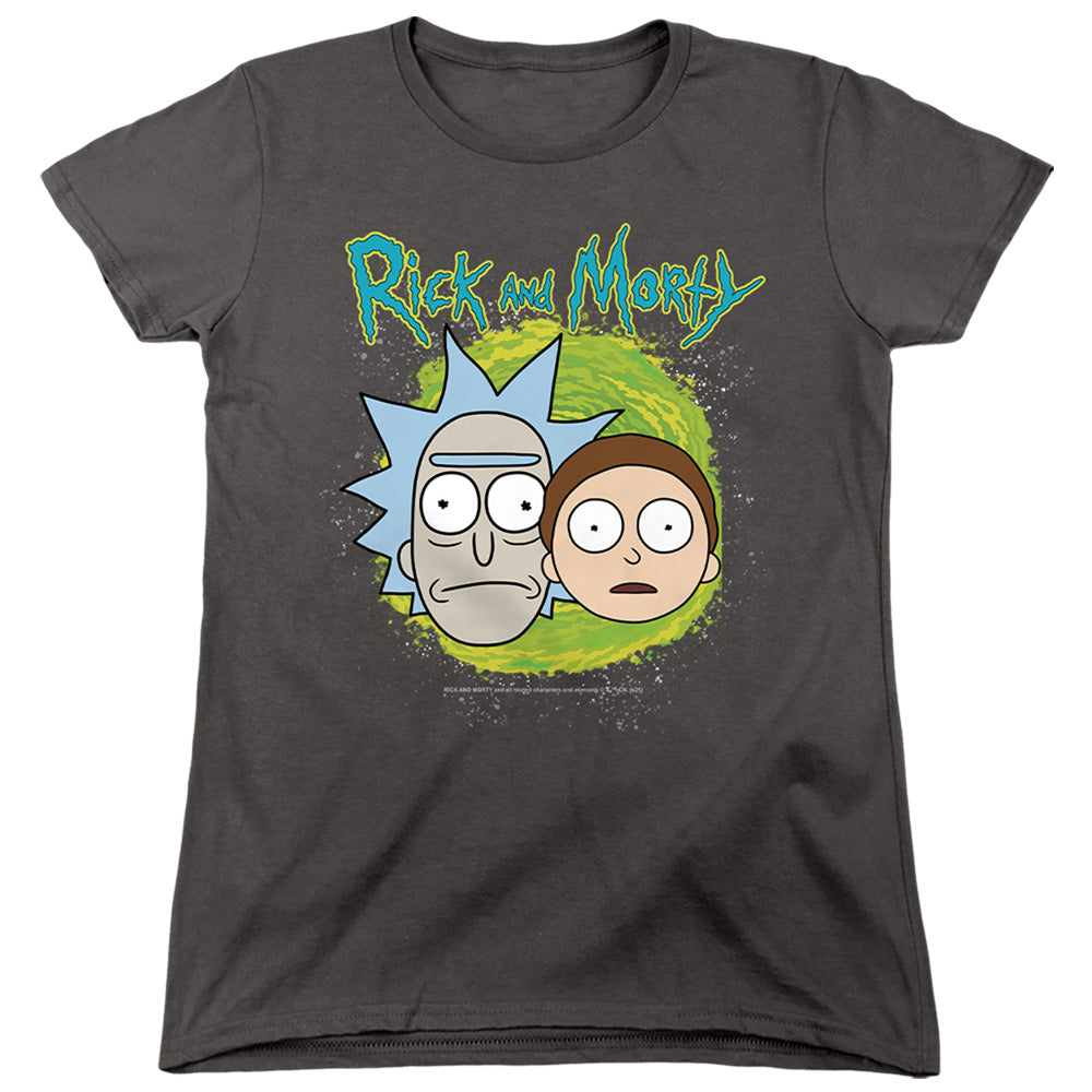 Rick And Morty Floating Heads Womens T Shirt Charcoal Officially Licensed