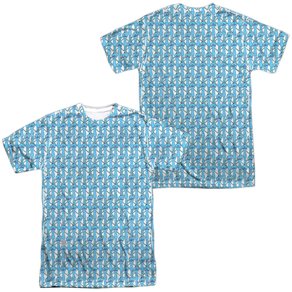 Rick And Morty Mr Meeseeks Front Back Print Mens Poly Crew T Shirt White