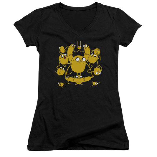 Adventure Time Jakes Junior Sheer Cap Sleeve V Neck Womens T Shirt Black